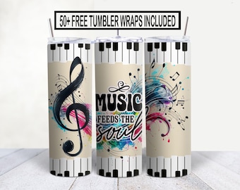 Piano Tumbler Wrap Sublimation Bundle: 50+ Music Designs (PNG Instant Download)
