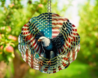 Eagle USA Flag Wind Spinner PNG Design for Outdoors - Hanging Garden Spinner Template Sublimation Art