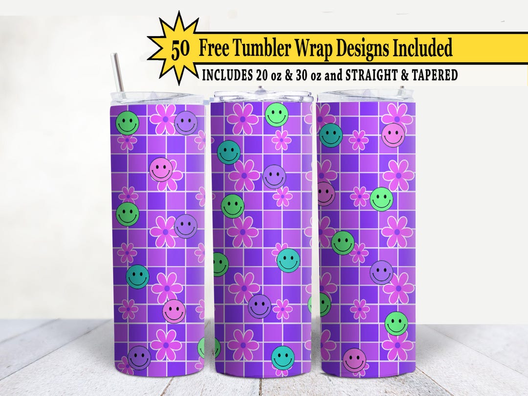 Retro Daisy Smile 20oz Tumbler Wrap PNG | Cute Smiley Face Sublimation ...