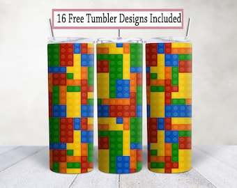 Building blocks 20 oz Skinny Tumbler wrap sublimation design, png. Multicolor block design . Instant Download Digital template