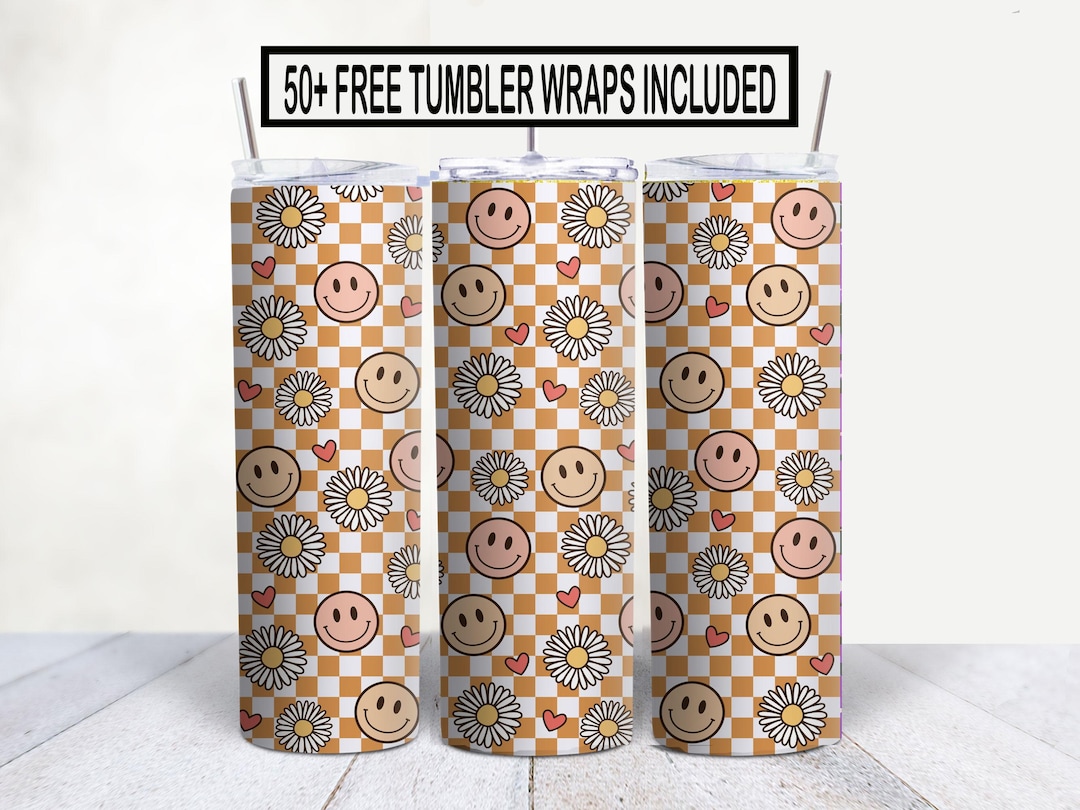 Smiley Faces Tumbler Wrap PNG 20oz Skinny Sublimation Design & Retro ...