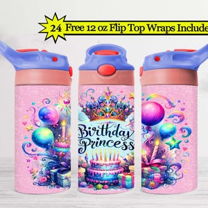 Birthday Princess Tumbler Wrap: 12oz Sippy Cup Sublimation Design (Digital Download, PNG Bundle Included)