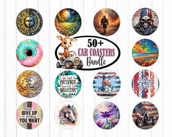 50+ Car Coasters Bundle - Sublimation PNG, Round Car Coaster Designs, Instant Digital Download