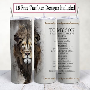 Do mojego syna 20 oz Skinny Tumbler wrap sublimacja projekt, png. Lion son poem, love dad. Natychmiastowe pobieranie cyfrowe szablonu