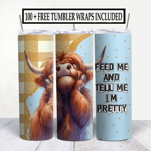 Highland Cow Tumbler Wrap: divertente design in sublimazione PNG (download digitale)