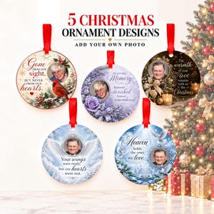 Memorial Christmas Ornament PNG Bundle, 5 Photo Memorial Ornament Sublimation Designs, In Loving Memory Christmas PNG
