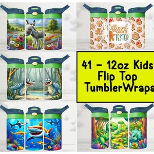 12oz Tumbler Bundle, Sippy Cup Sublimation Wrap Designs for Kids, 41 PNG Downloads, Flip Top Tumbler Designs, Kids Pack