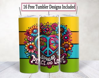 Envoltura para vaso de 20 oz con el símbolo de la paz hippie: Diseño retro colorido (PNG)