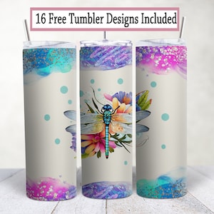 Dragonfly 20 oz Skinny Tumbler wrap sublimation design, png. Beautiful watercolor dragonfly wrap, Instant  Digital template. svg  Download