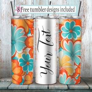 20oz Skinny Tumbler Wraps PNG - Floral Tumbler, Sublimation Greenery Tumbler, personalized, Add your own text or name, floral design