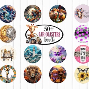 50 Car Coasters Bundle Sublimation Coaster Sublimate Design Png Round Car Coaster Instant Digital Download