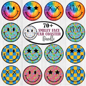 70 + Smiley Face Car Coasters Bundle, Sublimation Coaster, Coaster Sublimate, Instant Download, Png, Round Car Coaster, Instant Downloads