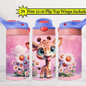 Giraffe 12oz Tumbler Wrap PNG, Kids Flip Top Sublimation Bundle Wrap, Cute Sippy Cup Design, Baby Animal Tumbler Wrap Pack Download