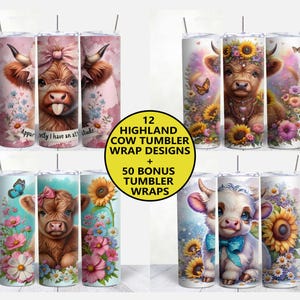 Highland Kuh Tumbler Sublimation Wrap Bundle 20 Unzen 30 Unzen PNG Design Straight Tapered Western Country Print Set