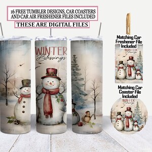 Christmas Snowman Tumbler Wrap 20 Oz Skinny Sublimation Tumbler PNG, Christmas Rustic Vintage Tumbler Design