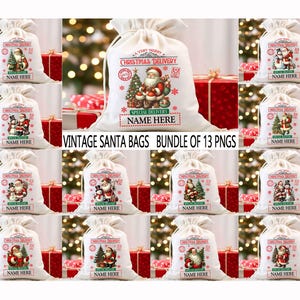 Paquete PNG de saco vintage de Papá Noel, bolsa de regalo navideña sublimada, Christmas Express, entrega especial al Polo Norte, paquete PNG