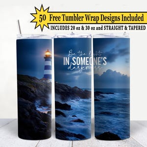 Lighthouse Tumbler Wrap PNG: Coastal Ocean Design (20oz 30oz)