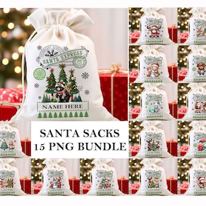 Weihnachtsmann Sack Waldtiere PNG Bundle, Weihnachten Weihnachtsmann Geschenktüte PNG, Weihnachtsmann Express, Nordpol Sonderlieferung