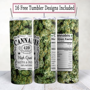 Pacchetto di modelli PNG per bicchieri da 20 oz per sublimazione Cannibas - Vaso - Valori nutrizionali della marijuana - Tumbler sottile - Download digitale istantaneo