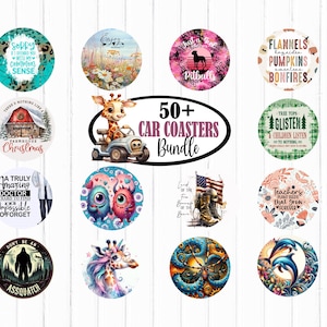 50+ Car Coasters Bundle, Sublimation Coaster Png, Round Car Coaster, Instant Download, DIY Car Accessory