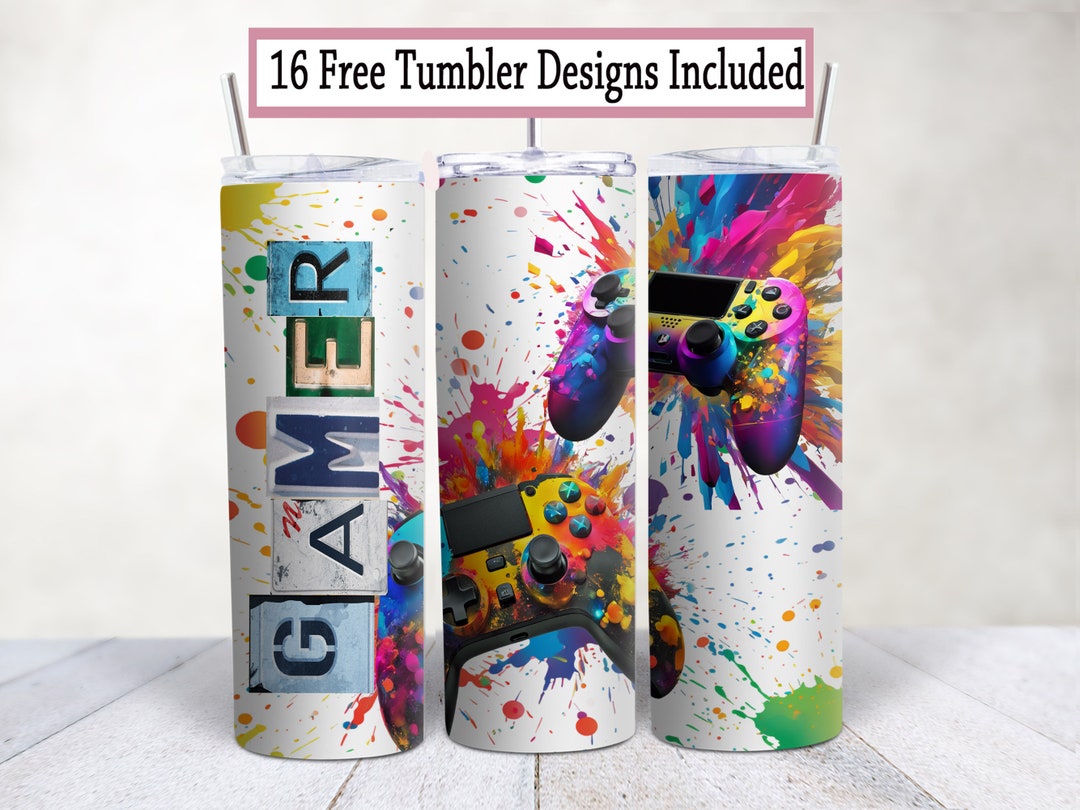 Gamer 20 Oz Skinny Tumbler Sublimation Wrap Video Game Controller Paint ...