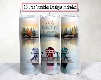 Lake Life Tumbler Wrap: Adirondack Chairs, 20 oz PNG (Digital Download)
