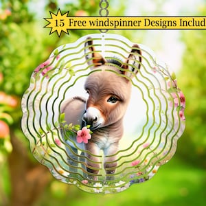 Baby Donkey Wind Spinner PNG: Floral Garden Sublimation Design (Digital Download)