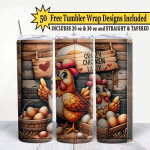 20oz and 30oz Chicken Tumbler Wrap PNG, Funny Farm Crazy Chicken Lady Sublimation Design, Straight and Tapered Tumbler Wrap