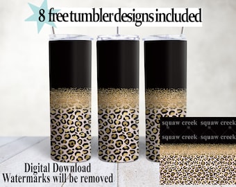 Leopard print 20 oz Skinny Tumbler wrap sublimation design, png.  Instant  Digital template.  Download