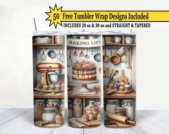 Baking Life Tumbler Wrap, Köksbakning PNG, Sublimeringsdesign för cupcakes, Retro Mixer Tumbler Wrap, 20oz 30oz PNG-mall