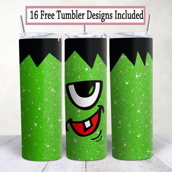 Monster halloween, glitter 20 oz Skinny Tumbler sublimation design, png. Design Digital Download PNG Instant DIGITAL design