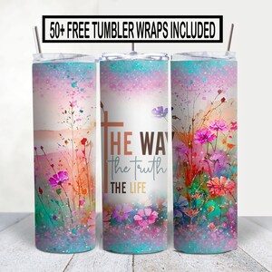 Christian Tumbler Wrap: Floral Bible Verse Design (PNG Digital Download)