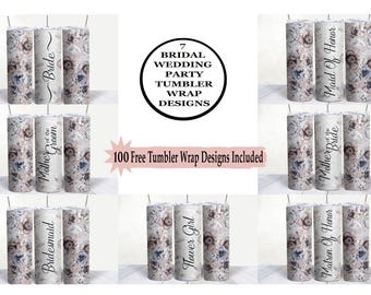 Floral Wedding Tumbler Wrap PNG Bundle: Bridal Party Designs (Digital Download)