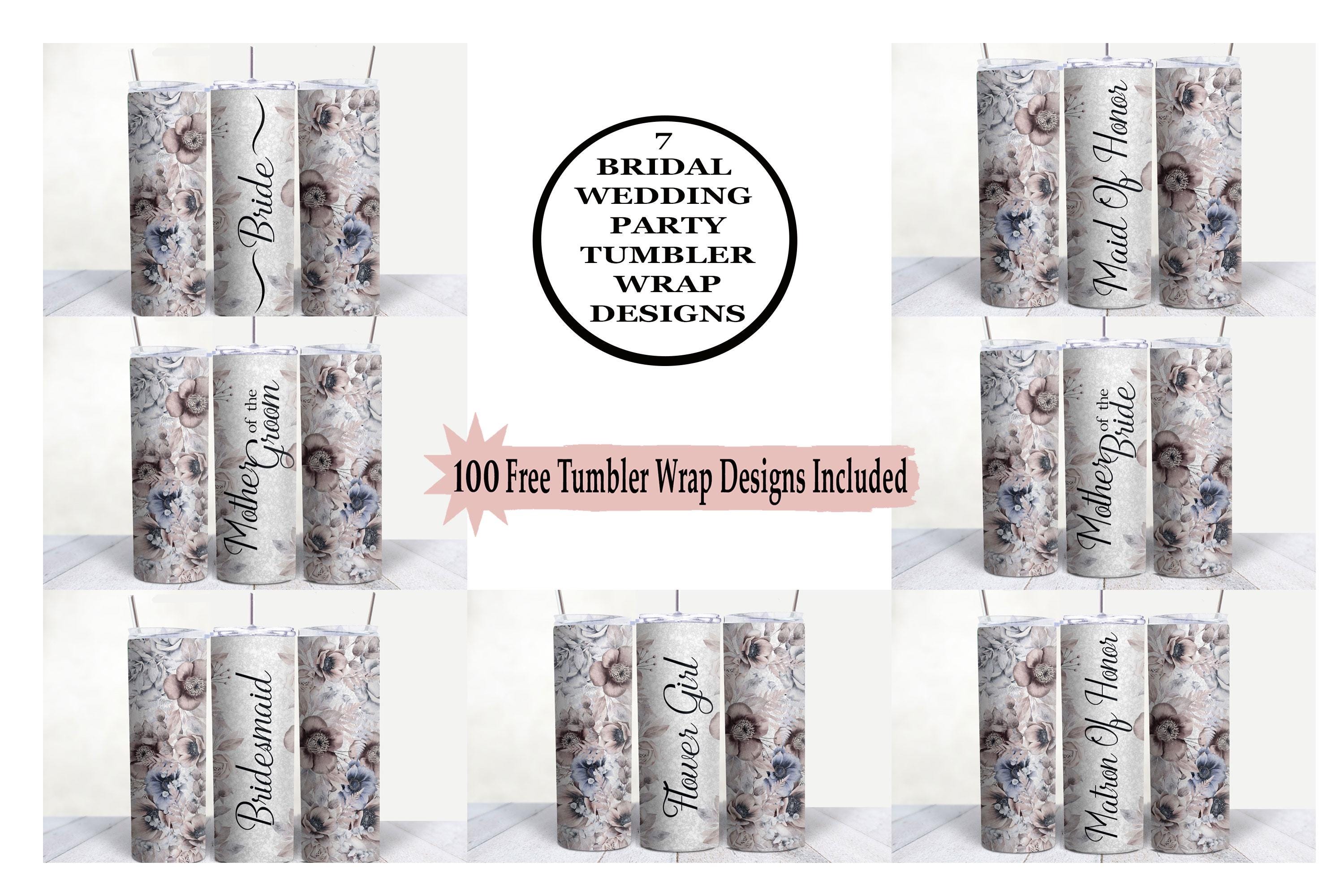 Wedding Tumbler Wrap PNG Bundle | 20oz Skinny Floral Designs for Bride, Bachelorette & Bridal Party Sublimation Templates