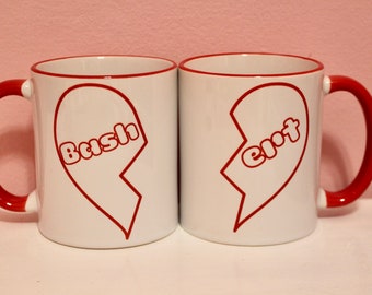 Bashert Mug Set, Jewish Soulmate Gift, Red Heart Handle