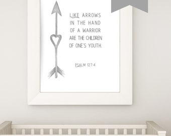 Psalm 127:4 Like arrows in the hands of a warrior are the children of one's youth. | Children's Bible Verse Wall Art | Nursery Art