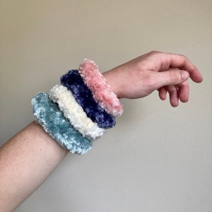 Set of 2 Crochet Velvet Scrunchie Set Hairband Hair Tie Accessory Small Gift Stocking Stuffer Bridesmaid Gift