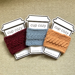 Handmade drink sleeve crochet cup cozy for coffee water bottle can sleeve gift for grad student gift card holder - bumped style