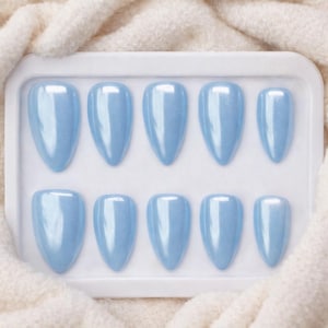 Blue Chrome Press on Nails - Handmade - 10 pcs