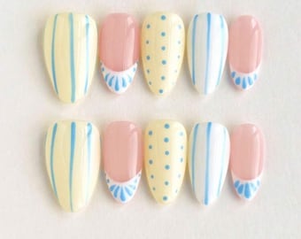 Yellow and blue easter press on nails reusable set