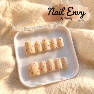 Handmade Pink Polka Dot Press On Nails | Short Square Confetti Design
