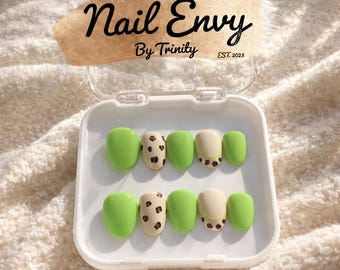 Unhas postiças com estampa de leopardo verde | Conjunto artesanal com estampa animal neon