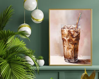 Iced Coffee Watercolor Art Print | Kitchen Cafe Decor (Digital Download)