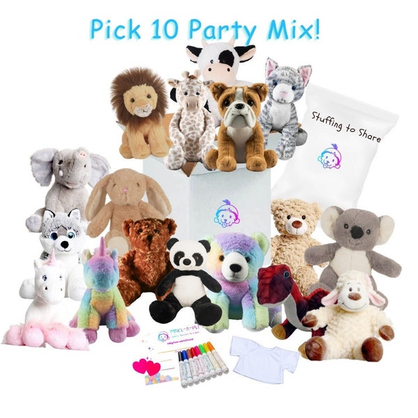 Pick your Animals Ten Pack Make Your Own Bear Party with or without T-shirts 10" Bear Plush Stuff Your Own Bear Make a Bear Birthday Party