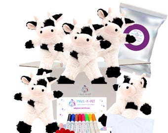 5 Pack Stuff Your Own Cow Plushie Kit: (Optional Shirts),  Farm Party Favor
