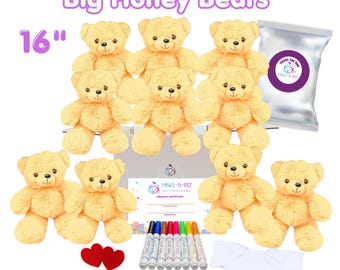 10 Pack 16" Honey Teddy Bear Stuffing Party Kit (Optional T-shirts)