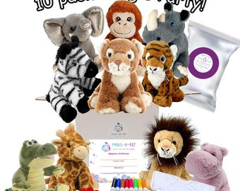 10 Pack Stuff Your Own Jungle Party Favor Kit, (Optional Shirts) Mix Safari Animals
