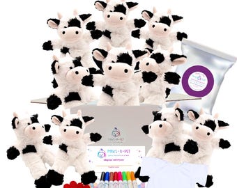 10 Pack Stuff Your Own Cow Plushie Kit: DIY Craft Party Favor (Optional T-Shirt)