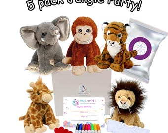 5 Pack DIY Jungle Animals Stuffing Kit: Plush Party Activity (Optional Shirts)