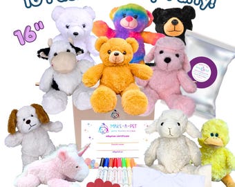 10 Pack 16" Make Your Own Stuffed Animal Party Mix Kit: (Optional Shirts)